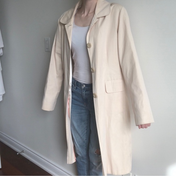 Vintage Talbots Womens Cream Collar Preppy Trench Raincoat Coat Large - Picture 3 of 10